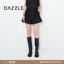 DAZZLE 地素2026年夏季绵羊毛混纺宽松版型肌理面料短裤 黑色 S
