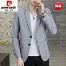 皮尔卡丹（pierre cardin）高端男士春秋西服时尚休闲两粒扣修身长袖单西商务休闲西装外套 浅灰色 M 建议90-105斤