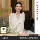 歌力思（ELLASSAY）【进口亚麻珠片纱】26夏新款法式手钩镂空针织开衫女EWE372M10200 珠光白 M