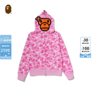 BAPE女装26年春夏BABY LISA卡通小猴迷彩拉链鲨鱼连帽卫衣X01152Q 粉红色PKX S