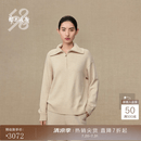鄂尔多斯1980纯羊绒Polo翻领半拉链休闲女装羊绒衫秋冬 杏仁 XL 175/92A