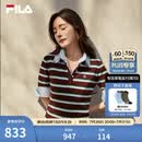FILA 斐乐杨幂同款女子编织衫2026秋新款时尚修身条纹假两件短袖上衣 满印一-ZA M 165/84A/M