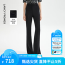 朗姿【精英衣橱】复古显瘦高腰黑色休闲裤喇叭裤马蹄裤夏新款长裤子 黑色2 L