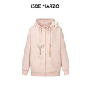 13DE MARZO女士 2026早秋新款彩点后背刺绣帽衫时尚连帽卫衣外套 粉色 M