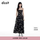 DZZIT地素连衣裙夏季复古重工刺绣收腰吊带裙子女3J2O2196A 黑色 S