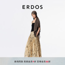 ERDOS 26早秋苎麻A字百褶裙轻盈定位印花女半身裙 沙米 M 165/68A