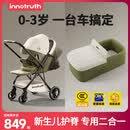InnoTruth婴诺婴儿车睡篮推车二合一0-3岁用折叠可坐可躺带减震婴幼儿宝宝 【限时赠蚊帐】轻羽青芥绿推车+睡篮二合一