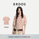 ERDOS 26早秋精纺圆领印花T恤复古格纹针织女套衫羊绒衫 婴儿粉 L 170/88A