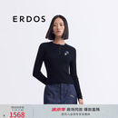 ERDOS 春夏精纺圆领抽条定位亮片绣花修身轻薄女套衫羊绒衫 黑 L 170/88A