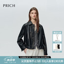 PRICH时尚复古翻领人造皮革夹克2026春季新款宽松软皮衣短外套女 19黑色 S 160