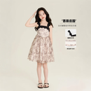 AMYBABY女童裙子夏季2026新款法式千金感方领蝴蝶结吊带连衣裙 千金感连衣裙 （请勿使用热水洗涤） 110 cm