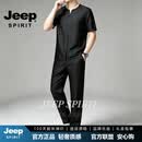 JEEP SPIRIT唐装中国风套装男士短袖t恤2026夏季宽松复薄款香云纱真丝唐装 黑色 套装 L (170) 115 - 130 斤