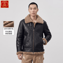 中囿海宁100%羊皮棉袄皮毛一体真皮皮衣男士冬季厚款保暖中年立领夹克 原创正品【黑色】 XL (52码) 推荐150一165斤