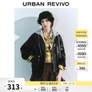 UR秋季新款女装时尚复古摩登撞色连帽皮衣外套UYL150030+ 正黑 S