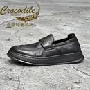 CROCODILE香港奢侈品牌轻奢高端休闲风牛皮乐福鞋男黑色一脚蹬超轻便百搭通 黑色 38