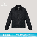 哈吉斯（HAZZYS）女装 秋季女士菱形格撞色领短款棉服女ASSSU0CCU23 黑色BK L (165/88A 40)