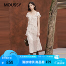 moussy 2026夏季新品法式复古风腰果花荷叶边连衣裙028JSB33-1022 095花纹粉色 S