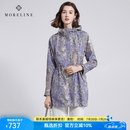 MORELINE沐兰设计感插袋腰果花风衣女2025年春新款高腰抽绳连帽中长款外套 紫印花 XL