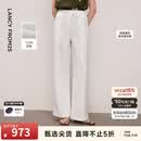 朗姿25亚麻老钱风直筒西裤百搭高级感通勤风裤子女2026年秋季新款 白色 L