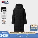 FILA 斐乐女士长款羽绒服冬季新款鹅绒远红外发热休闲连帽保暖外套 正黑色-BK L 170/88A/L