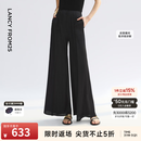 朗姿休闲设计感黑色压褶宽松阔腿高腰垂坠百搭西裤夏季 黑色 L