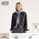 Teenie Weenie小熊女装春秋季简约气质时髦通勤短款翻领皮衣外套 黑色 S