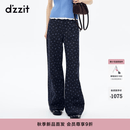 DZZIT地素牛仔裤2026秋季新款复古碎花满印棉质阔腿裤子女3K3XR226T 深蓝色 M