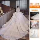 TWJU长袖重工主婚纱新娘2026新款法式质感大码小个子拖尾出门轻纱 白色 拖尾款(婚纱加三件套) S (90) 体重斤左右