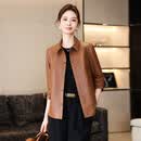 千纸鹤品牌真皮皮衣女2026秋季新款休闲宽松气质头层绵羊皮夹克外套短款 卡其色 M 90-125