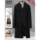 JEEP SPIRIT奢侈高档品牌100%羊毛双面毛呢大衣男秋冬过膝长款双排扣鹅绒内胆 黑色 100%绵羊毛双面呢 拆卸鹅绒内胆 XL 建议【130-155斤】
