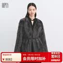 HPLY荷比俪【商场同款】2024冬季新款女V领绑带式腰带H型皮草外套 灰色 S