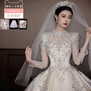 TWJU春季婚纱新娘2026新款主纱缎面质感高定长袖小个子大码重工孕 白色 齐地款(送裙撑 头纱 手套) 4XL