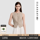 歌力思（ELLASSAY）2026春夏新款浅亚麻肌理商务通勤V领单排扣马甲女EWB371B00600 亚麻棕 S
