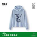 森马（Semir）商场同款|森马卫衣女冬季加绒分割oversize连帽新款慵懒上衣 蓝花灰00721 L