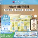 富安娜床上四件套纯棉100%全棉床品 单双人格子床单被套 203×229cm 阳光
