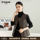 千纸鹤品牌小皮衣真皮马甲女2026秋季新款修身显瘦圆领绵羊皮外套短款 咖色 M