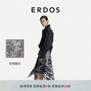 ERDOS 26早秋精纺羊绒提花短流苏针织女披肩围巾 藏蓝 135cmX135cm