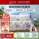 富安娜床上四件套纯棉100%全棉床品套件 双人加大床单被套 1米8床江南