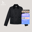 哈吉斯（HAZZYS）女装 秋季女士菱形格撞色领短款棉服女ASSSU0CCU23 黑色BK L (165/88A 40)