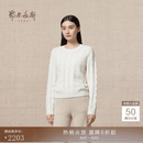鄂尔多斯1980纯羊绒圆领绞花针织衫女装纯色舒适羊绒衫秋冬 白 L 165/88A
