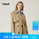 ELAND【100%棉】衣恋风衣女长款翻领双排扣收腰外套新款 卡其色(35)Beige S /160