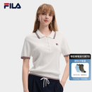 FILA 斐乐官方女子编织衫2026新款简约休闲百搭翻领短袖POLO上衣 标准白-WT M 165/84A/M