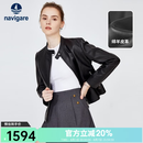 Navigare意大利小帆船真皮皮衣女士秋冬款黑色时尚百搭外套立领短款机车服 暗夜黑 M