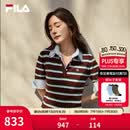 FILA 斐乐杨幂同款女子编织衫2026秋新款时尚修身条纹假两件短袖上衣 满印一-ZA L 170/88A/L