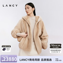 朗姿/LANCY冬季新款连帽水貂毛皮草外套女宽松高级感貂皮大衣 青绒色 L