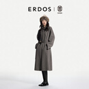 ERDOS 26秋冬双面毛呢挺括插肩袖绒毛混纺外套长款宽松女毛呢大衣 花灰 XS 155/76A