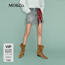 MO&Co.【姆明联名】牛仔短裤2026夏新品做旧棉质印花A字裙裤MBF2SOT004 牛仔蓝色 M 27