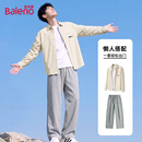班尼路（Baleno）三件套男春秋季纯棉长袖T恤宽松百搭衬衫运动休闲阔腿裤通勤套装