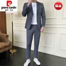 皮尔卡丹（pierre cardin）休闲小西装外套男韩版潮流英伦修身感时尚简约百搭痞帅西服潮 铁灰色【西服+裤子】 M 100-115斤