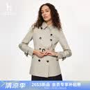 哈吉斯（HAZZYS）女装 2026春季新款女士外套通勤英伦双排扣短款风衣女ASWSH0DAH01 浅米色LI S (155/80A 36)